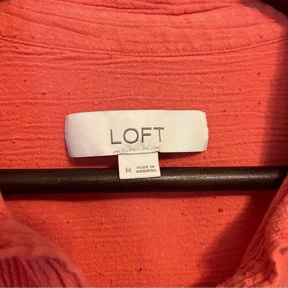 Women's Loft Coral Red Short Sleeve Collared Top - Picture 4 of 6